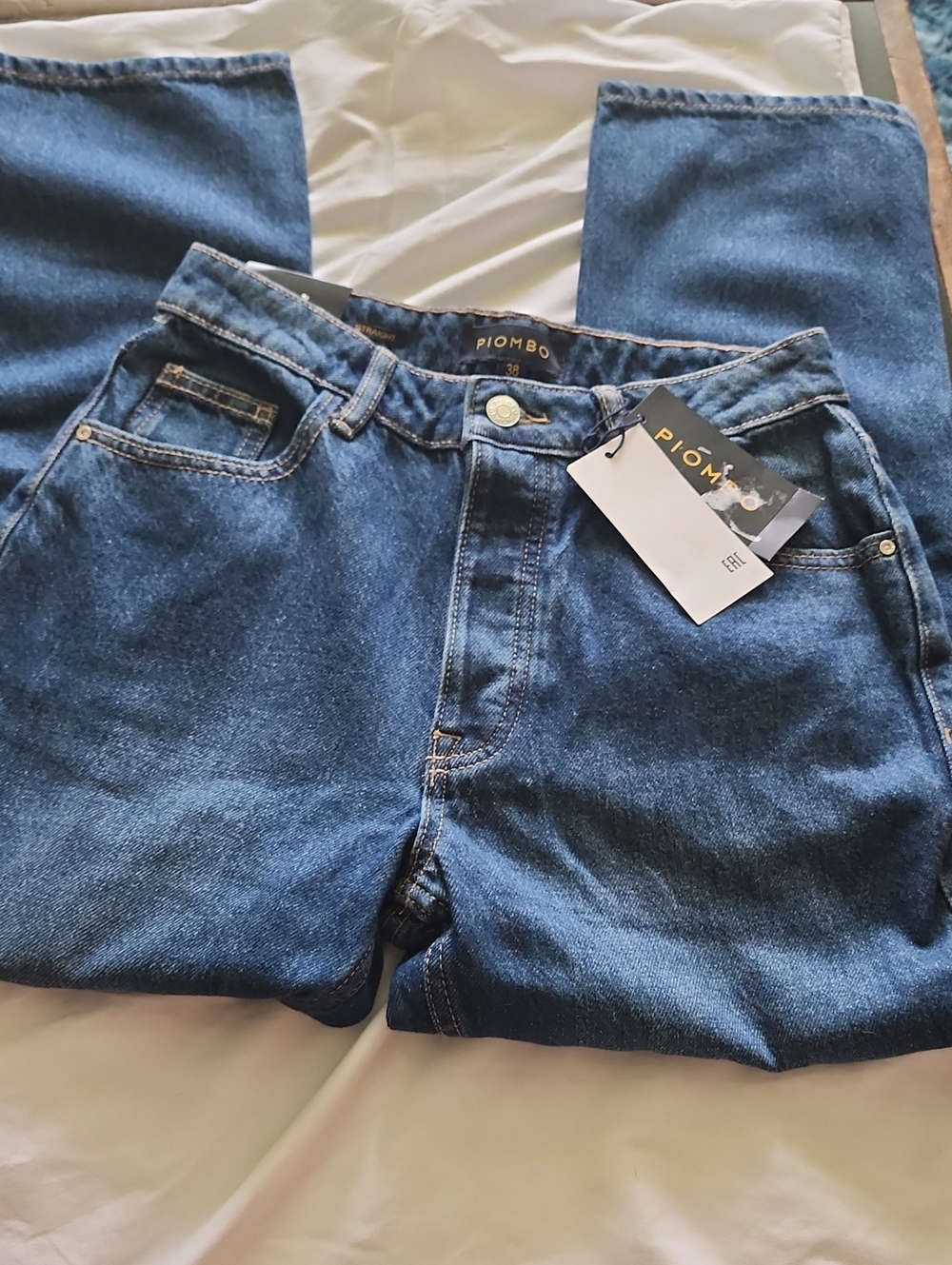 Piombo Italian Rigid Denim Straight Leg Jeans Blue High Waist NWT Size 38 / US 2